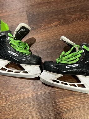 Bauer Black Ice Skates with Bright Green Laces